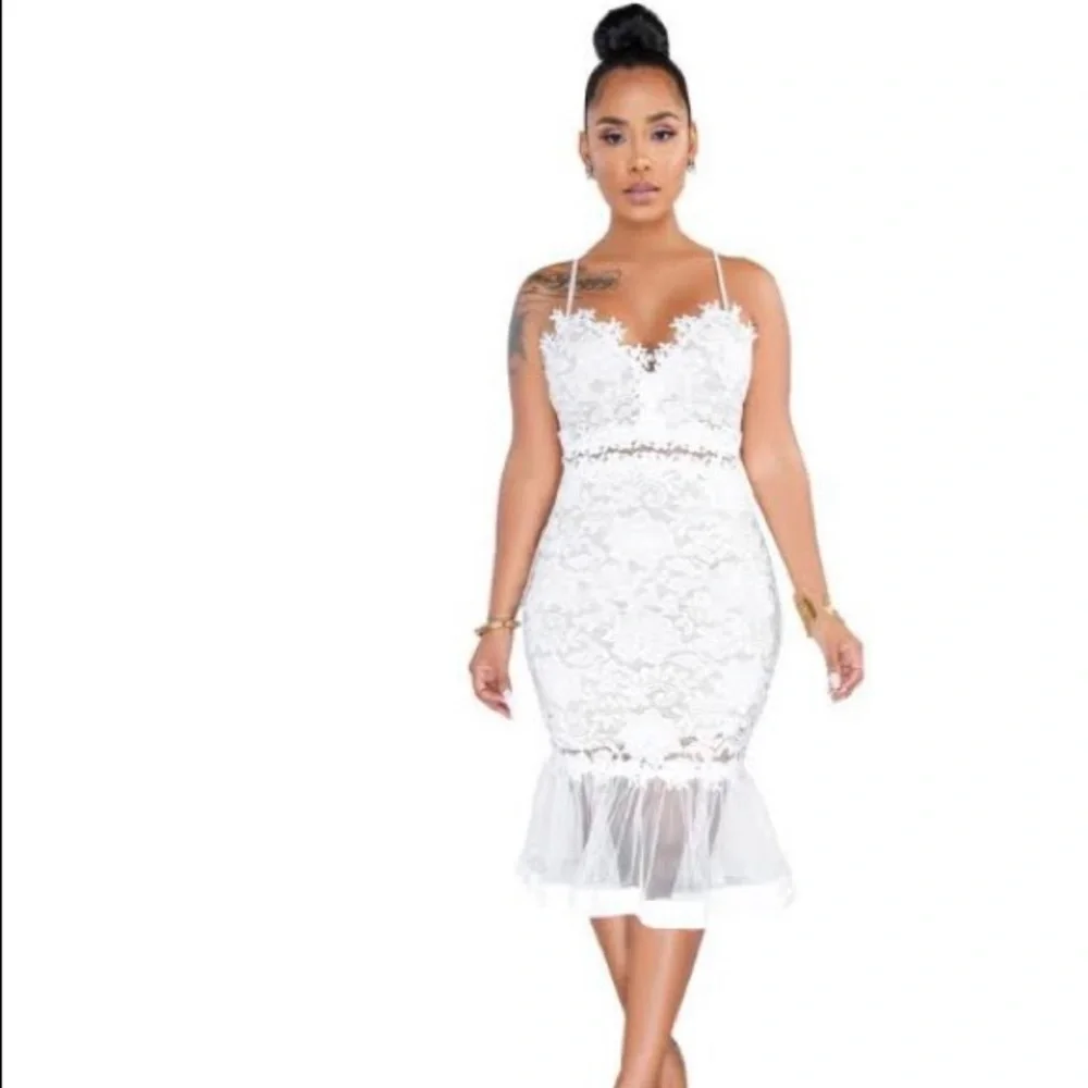 Lace Midi-Calf Mermaid Dress - Picture 1 of 3